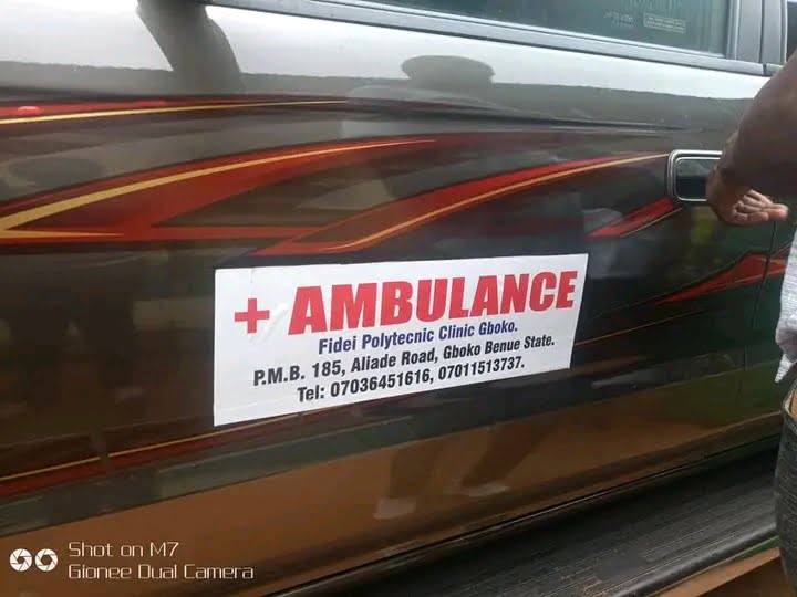 MRS MATO DONATE AMBULANCE TO FIDEI POLYTECHNIC CLINIC.
