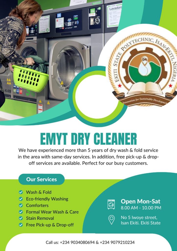 EMYT Dry Cleaning and Laundry Services Now Open in EKSPOLY, Isan-Ekiti

