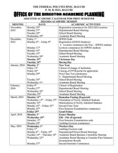 Federal Polytechnic Bauchi (BAUCHI POLY) Academic Calendar for the 2023/2024 Session