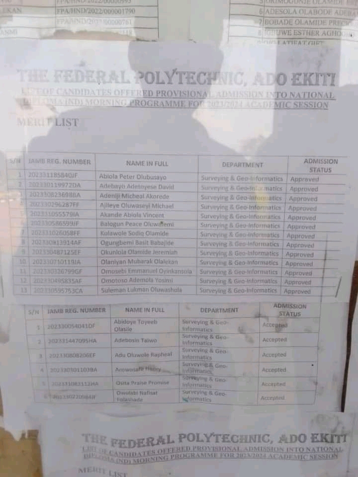Federal Polytechnic Ado-Ekiti Releases Admission List for the 2023/2024 Academic Session 

